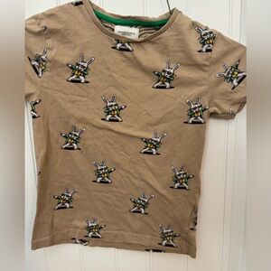 Denim & Flower Tan Kids Tee with Cartoon Bunny Print boys size 7 #77